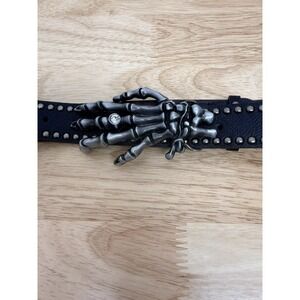 Skeleton Hand Belt Studded Black Faux Leather Gothic Punk Biker Skull Buckle #13